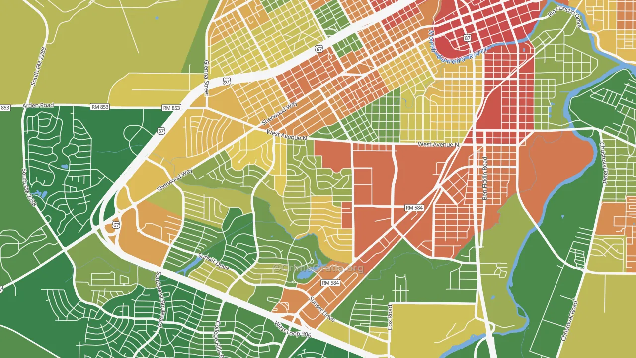 College Hills, San Angelo, TX Map of Assault Rates