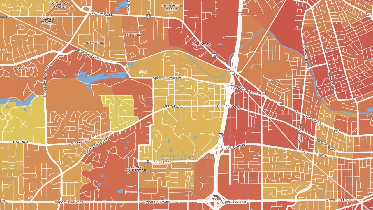 College Park, Mobile, AL Map of Assault Rates
