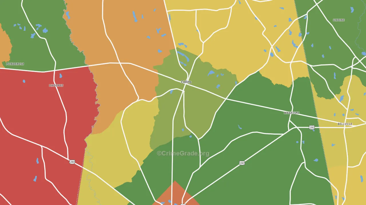 Collins, GA Map of Assault Rates