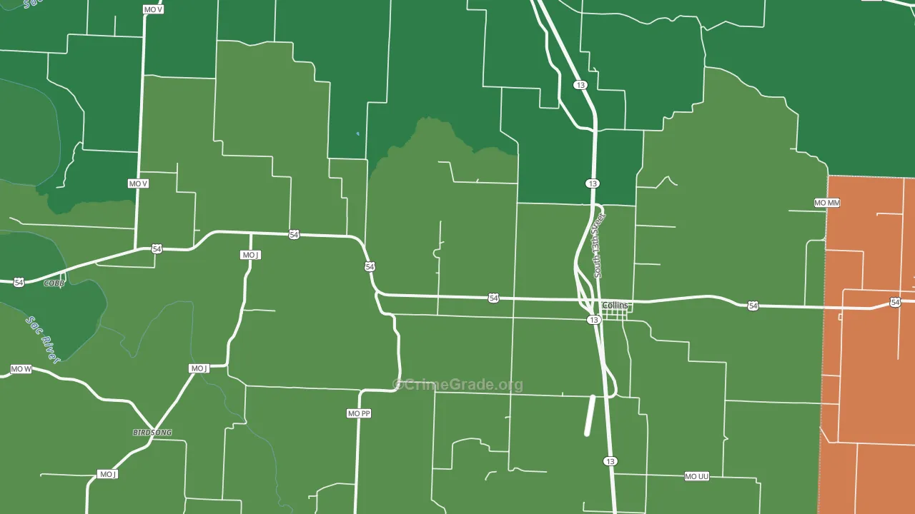 Collins, MO Map of Assault Rates