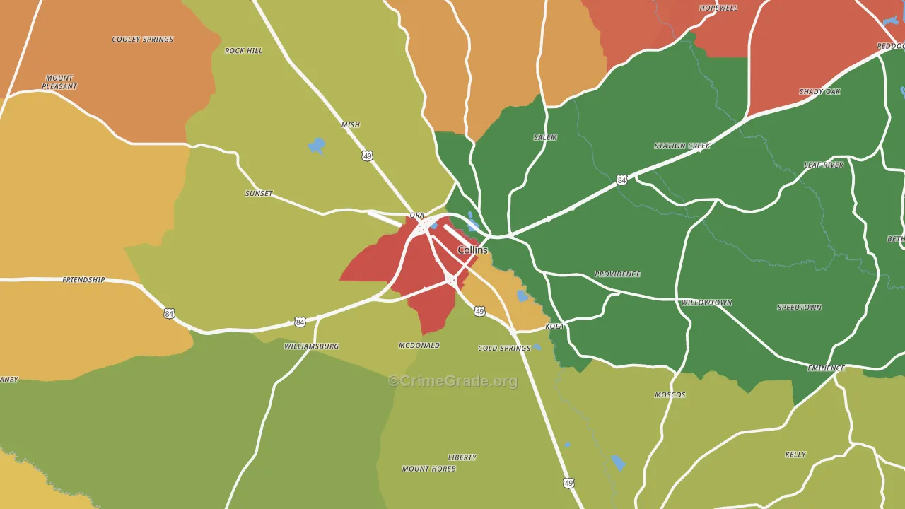 Collins, MS Map of Assault Rates