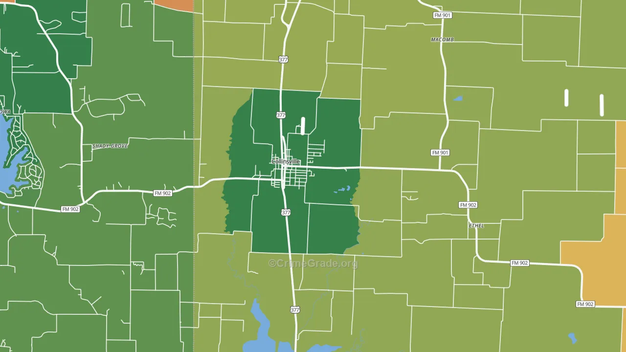 Collinsville, TX Map of Assault Rates