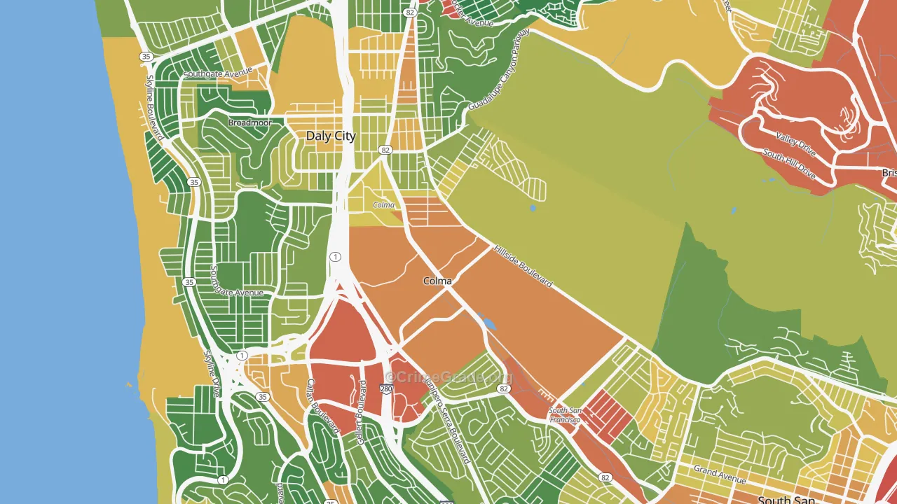 Colma, CA Map of Assault Rates