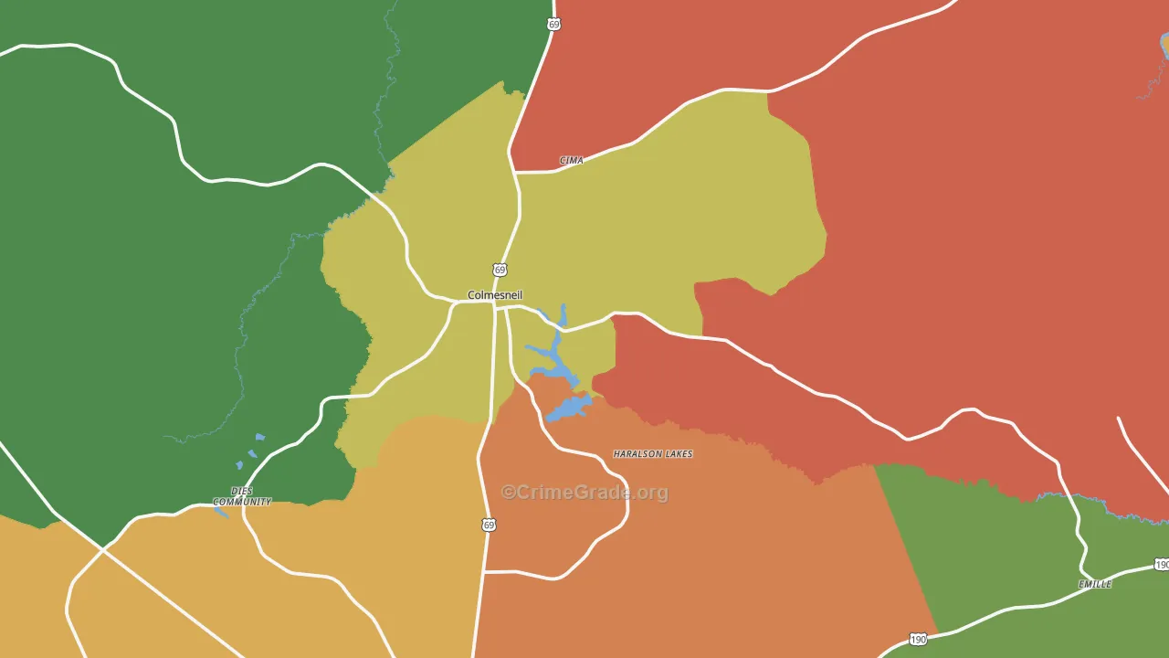 Colmesneil, TX Map of Assault Rates