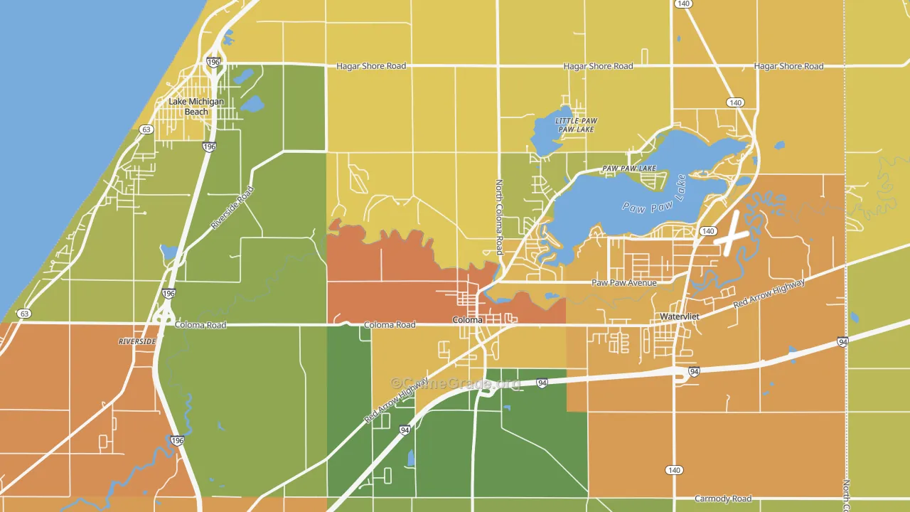 Coloma, MI Map of Assault Rates