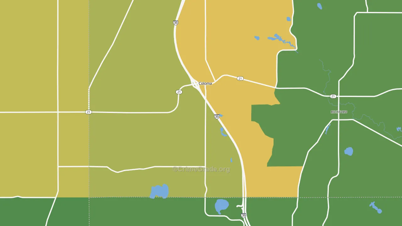 Coloma, WI Map of Assault Rates