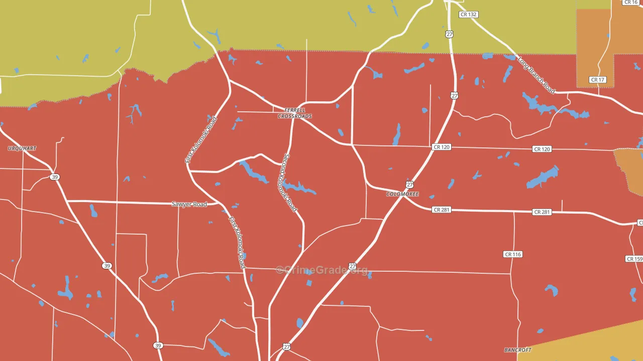 Colomokee, GA Map of Assault Rates