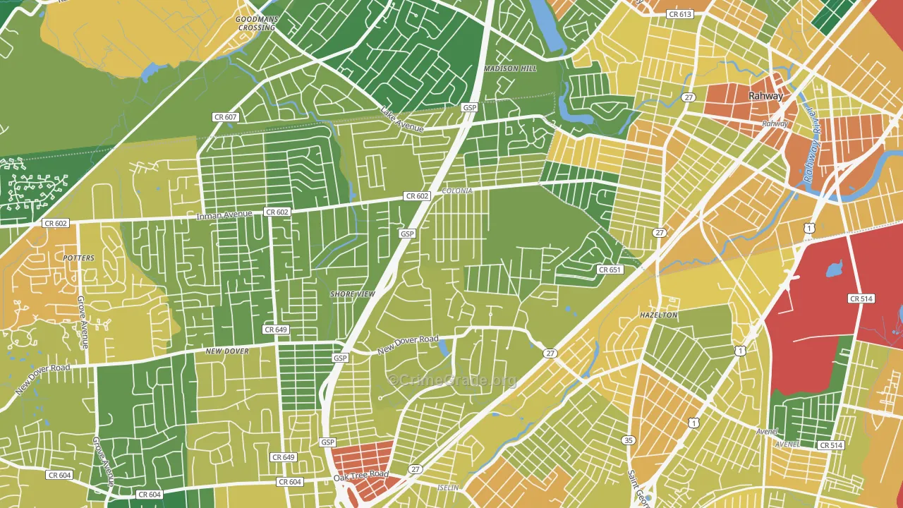 Colonia, NJ Map of Assault Rates