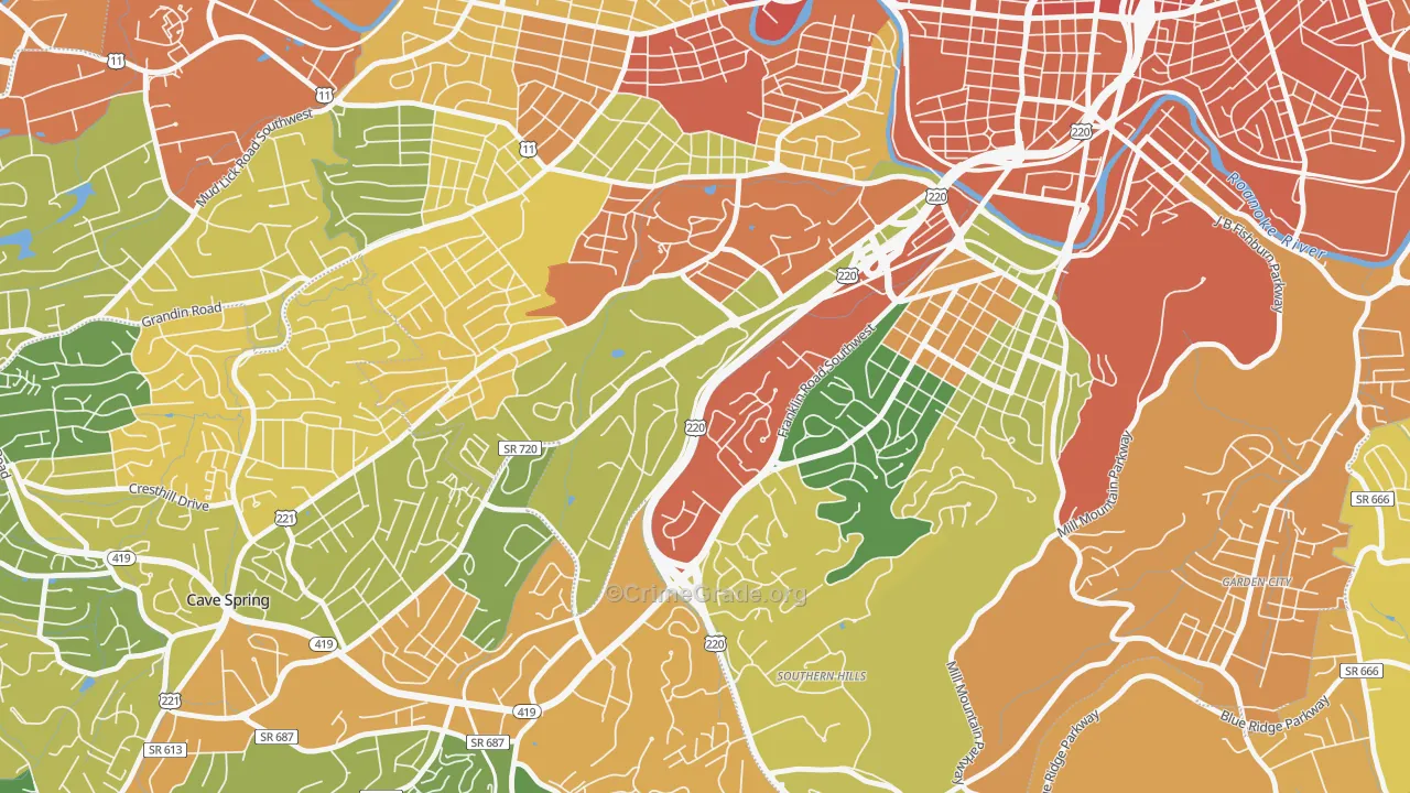 Colonial Avenue Area, Roanoke, VA Map of Assault Rates
