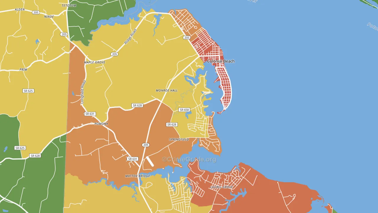 Colonial Beach, VA Map of Assault Rates