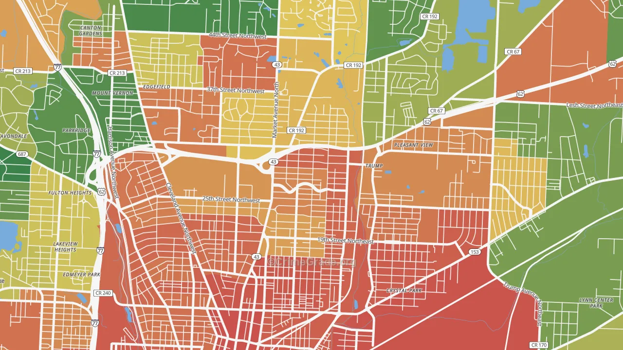 Colonial Heights, Canton, OH Map of Assault Rates