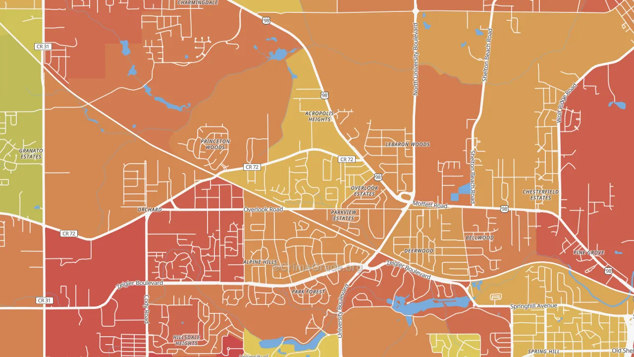 Colonial Heights, Mobile, AL Map of Assault Rates