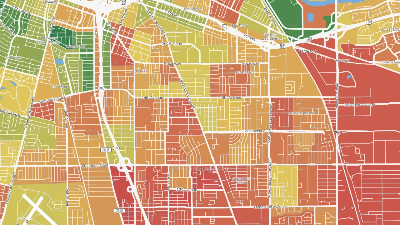 Colonial Heights, Sacramento, CA Map of Assault Rates