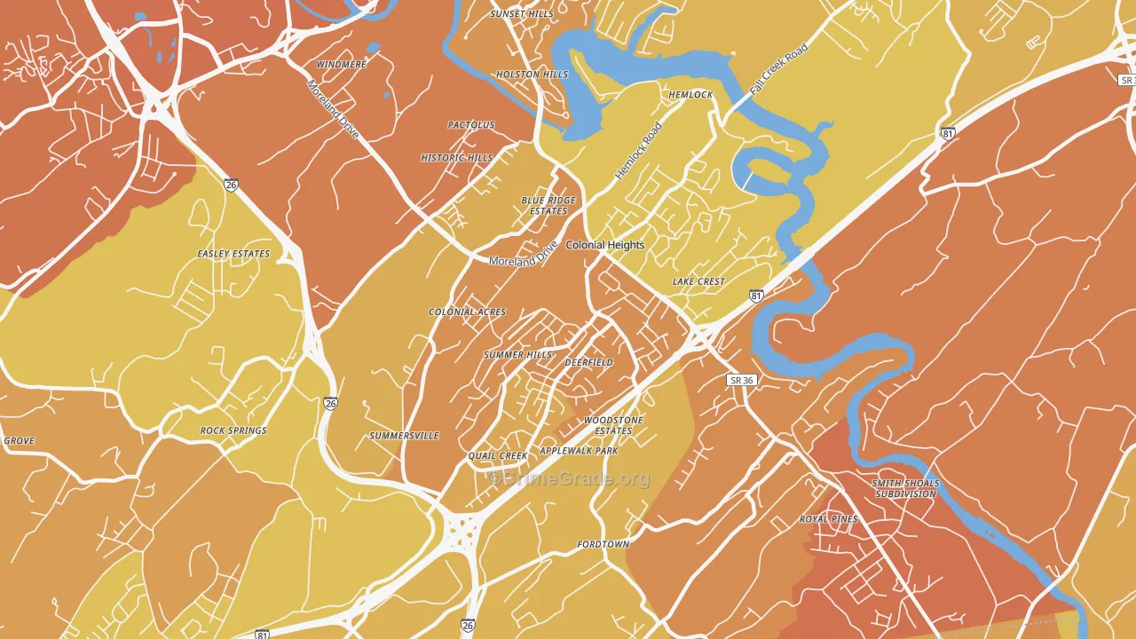 Colonial Heights, TN Map of Assault Rates