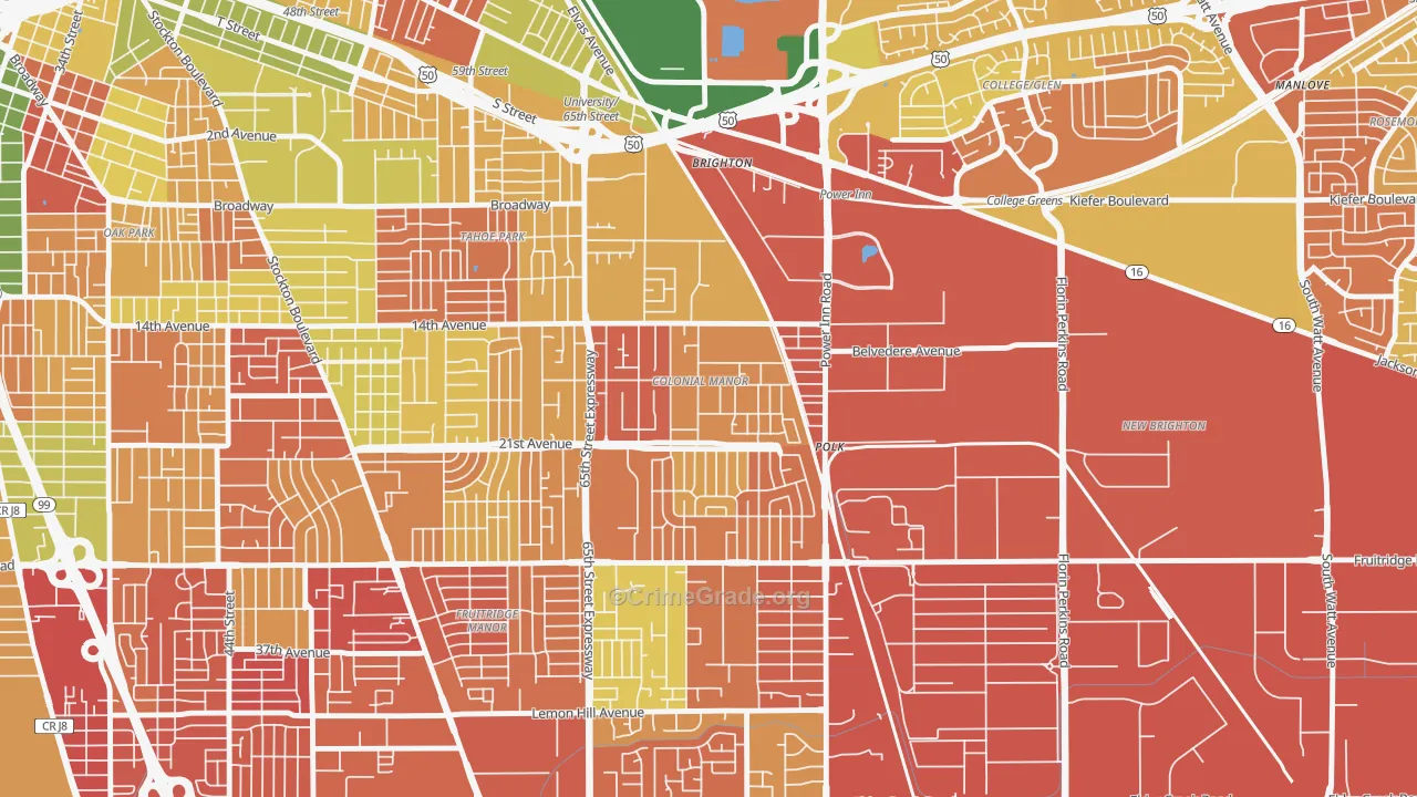 Colonial Manor, Sacramento, CA Map of Assault Rates