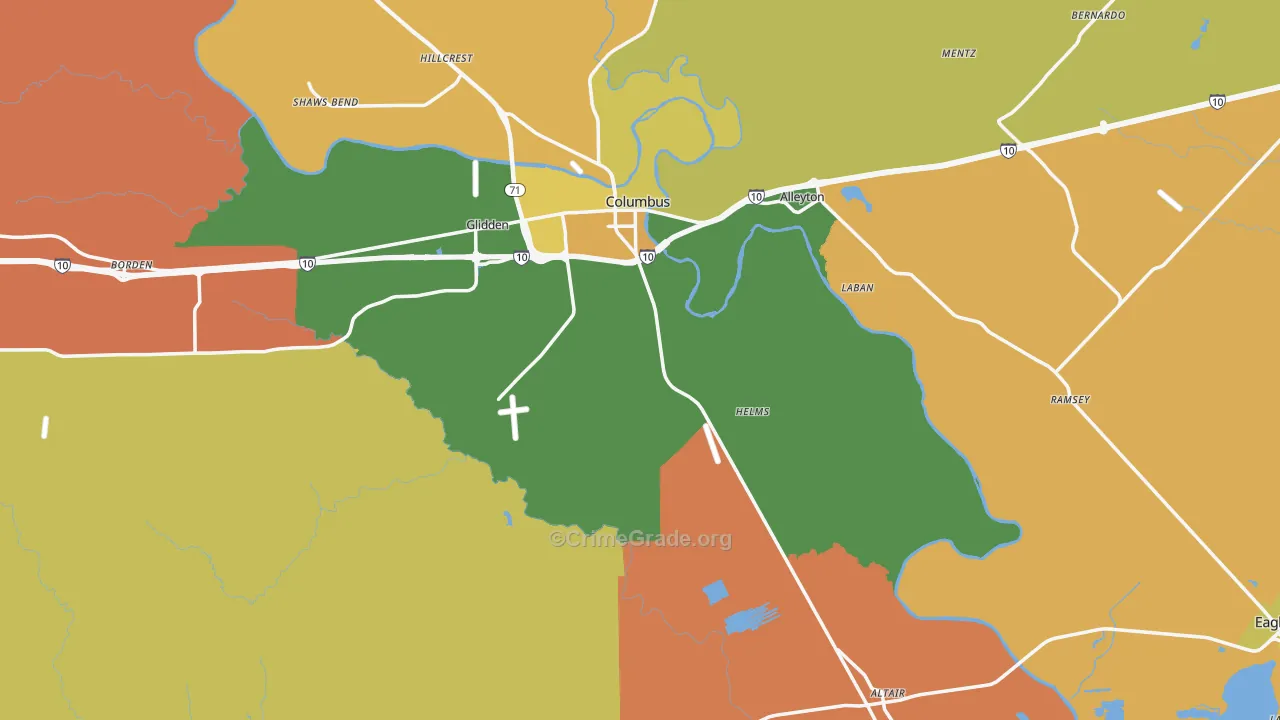 Colorado County, TX Map of Assault Rates