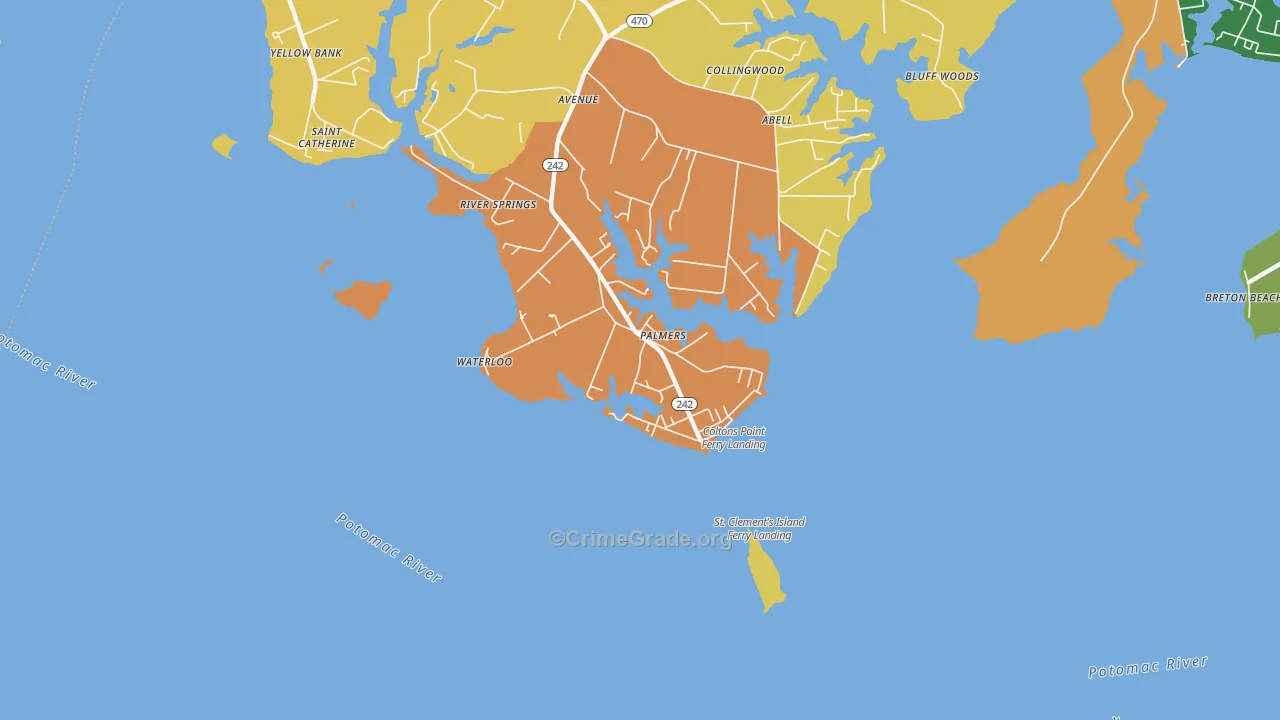 Coltons Point, MD Map of Assault Rates