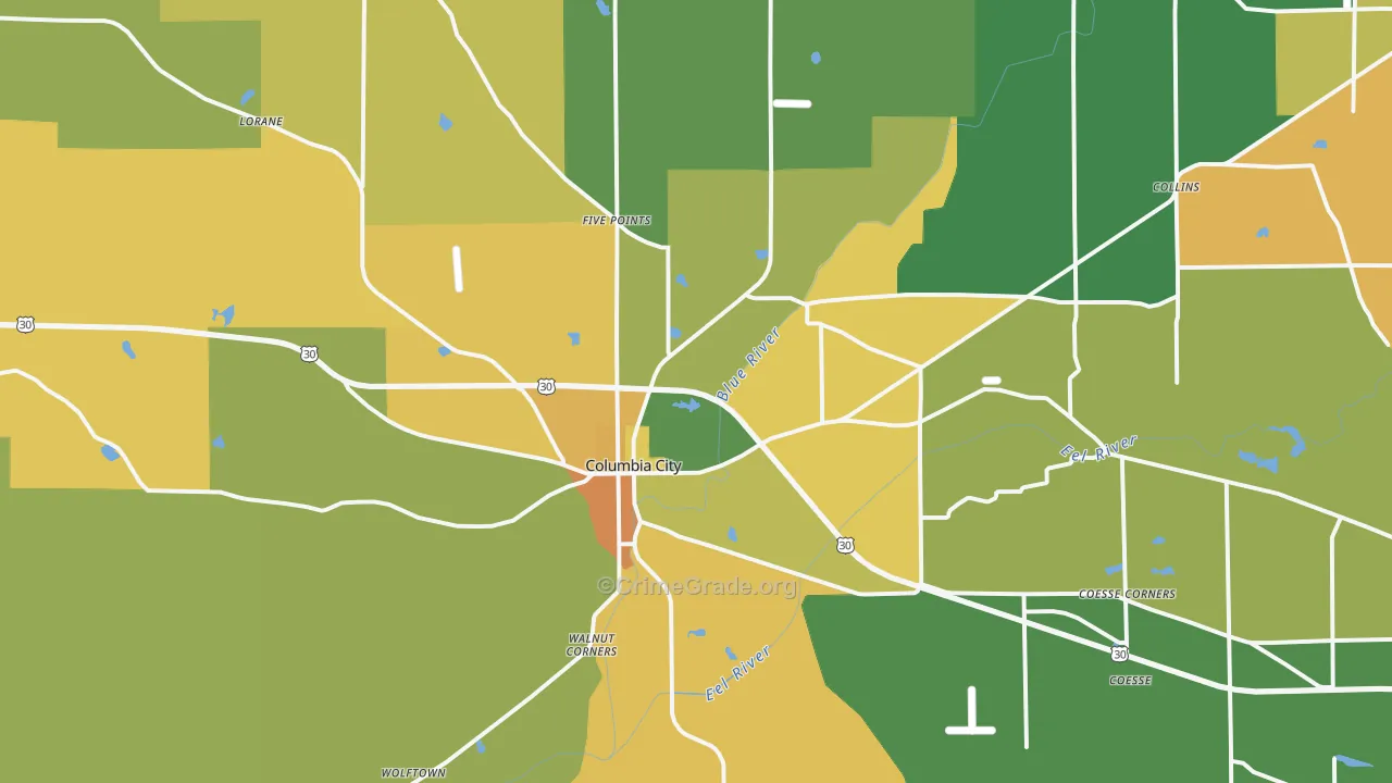 Columbia City, IN Map of Assault Rates