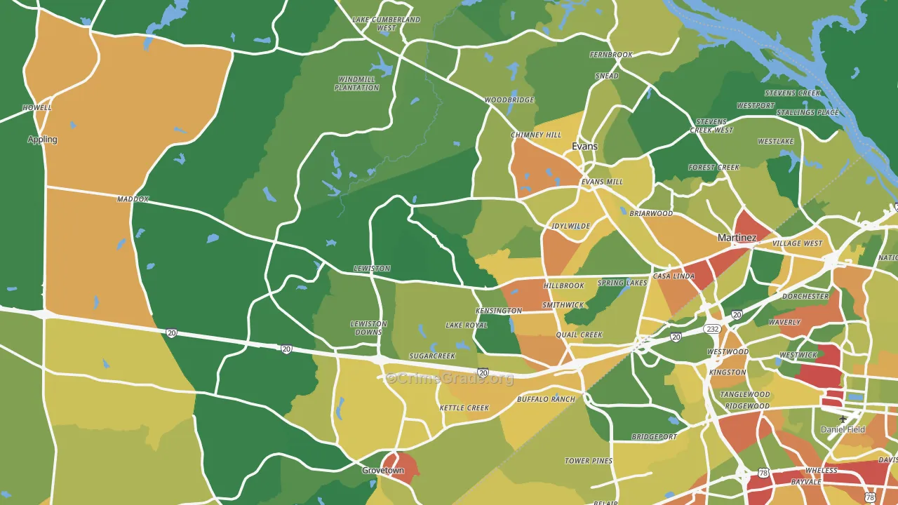 Columbia County, GA Map of Assault Rates
