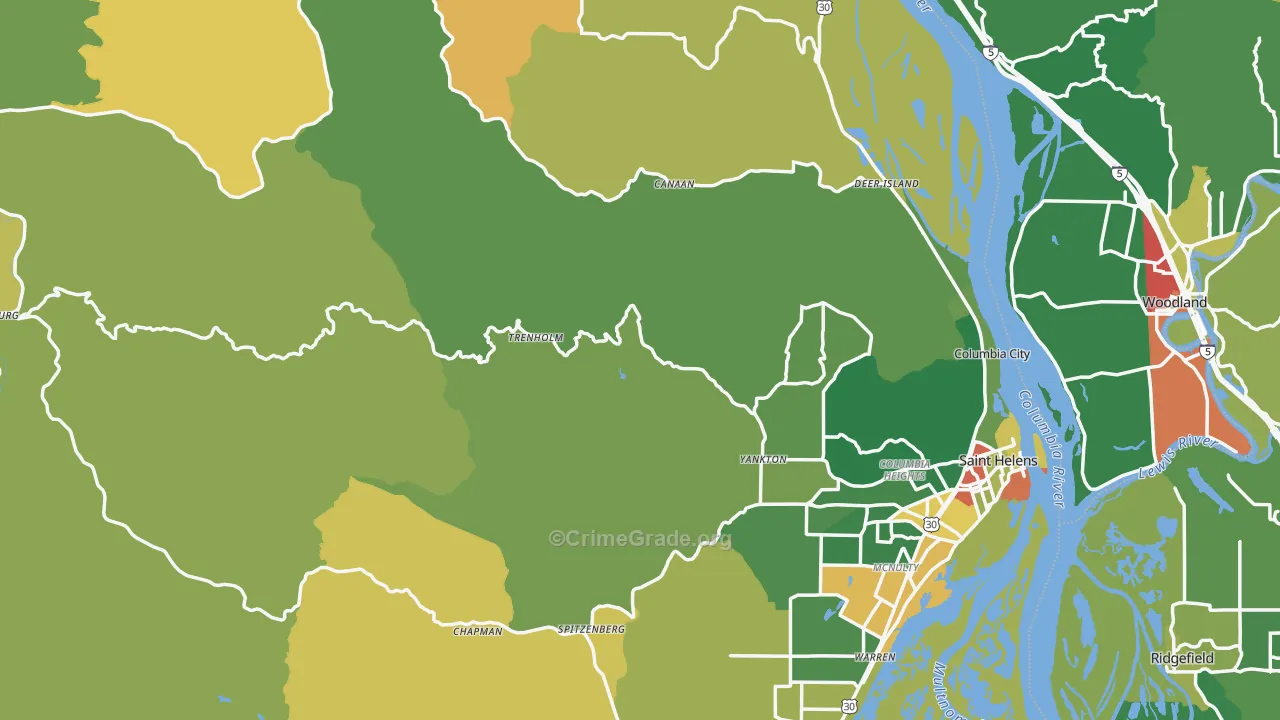 Columbia County, OR Map of Assault Rates