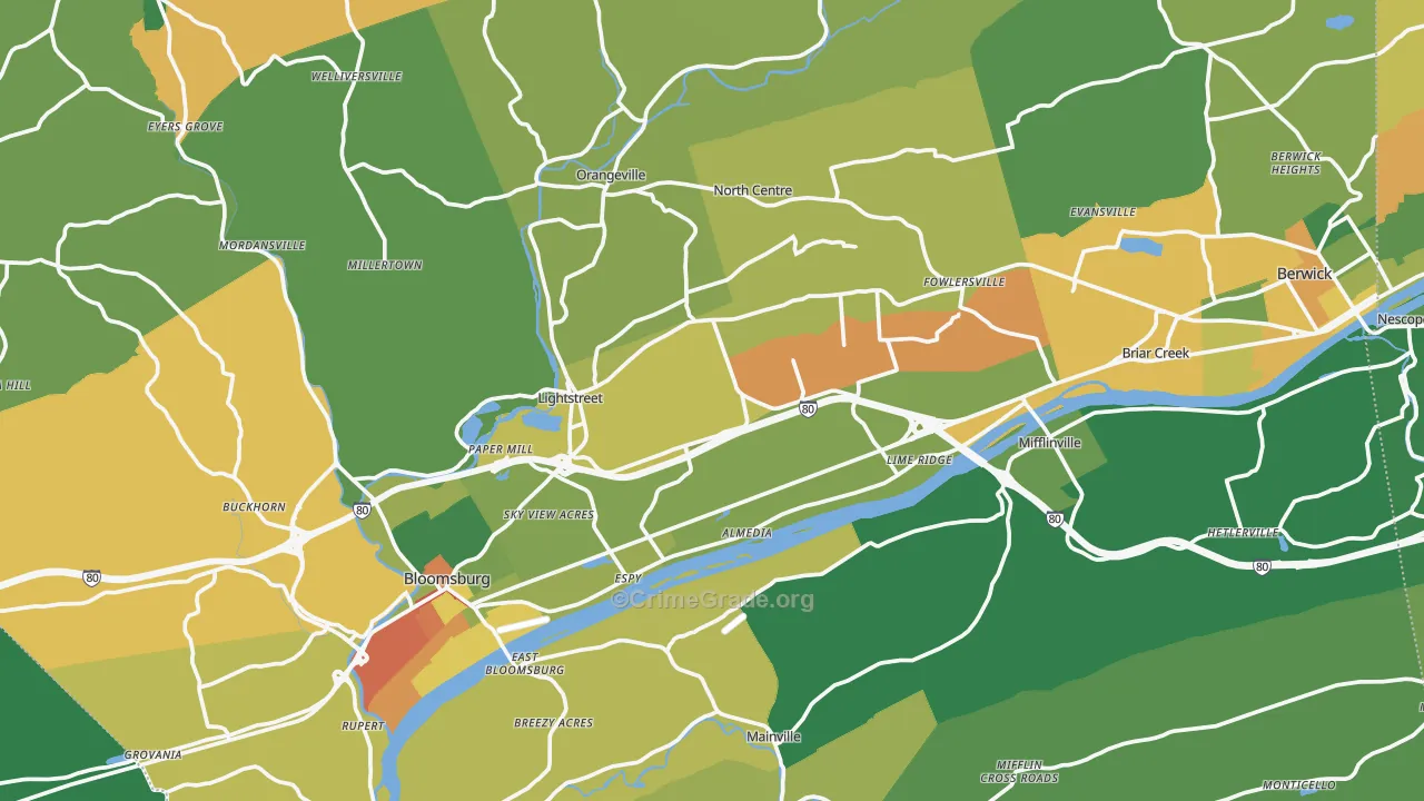 Columbia County, PA Map of Assault Rates