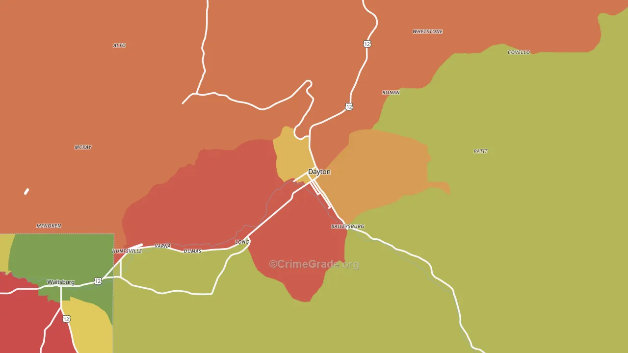 Columbia County, WA Map of Assault Rates