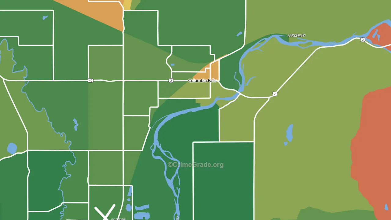 Columbia Falls, MT Map of Assault Rates