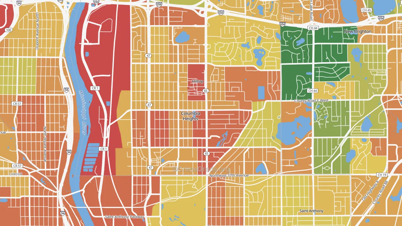 Columbia Heights, MN Map of Assault Rates