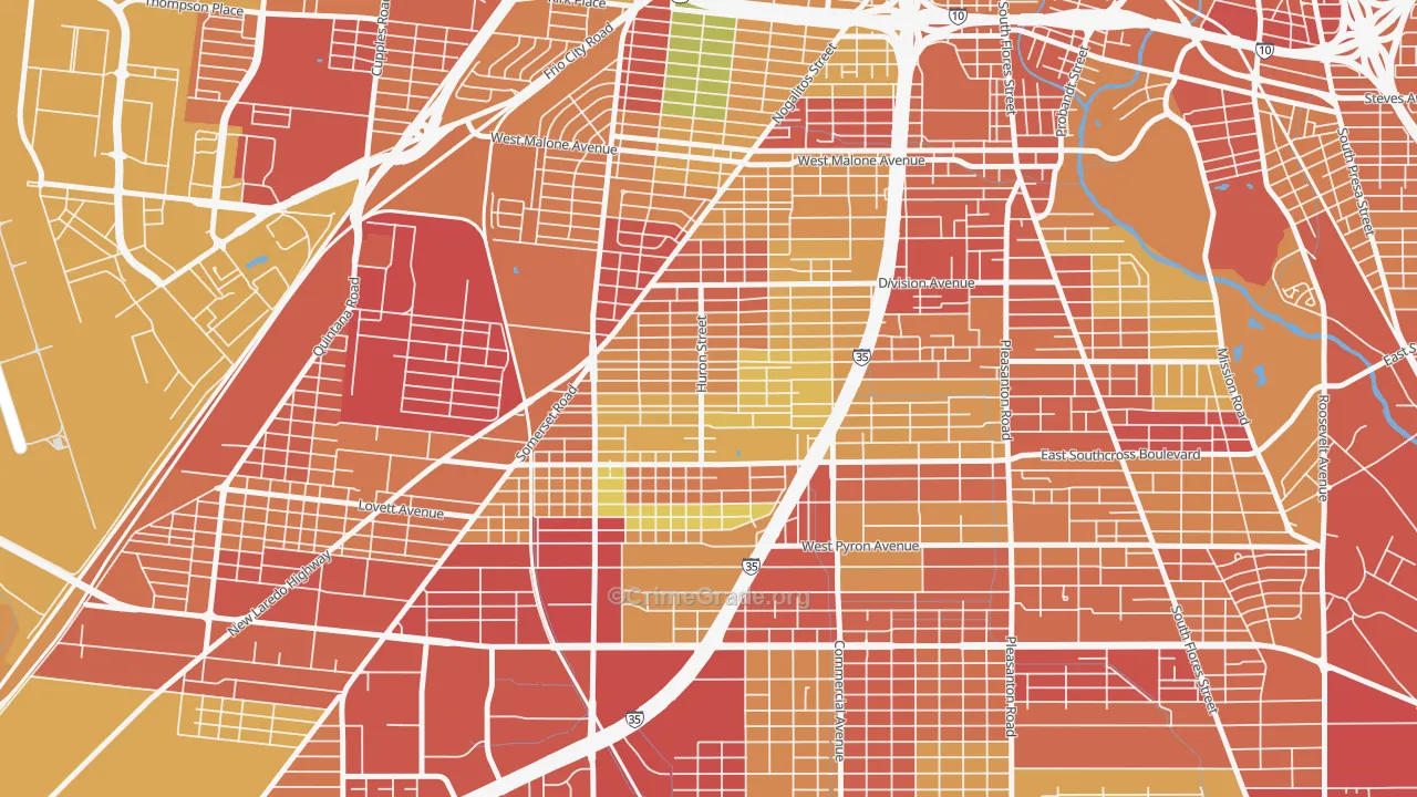 Columbia Heights, San Antonio, TX Map of Assault Rates
