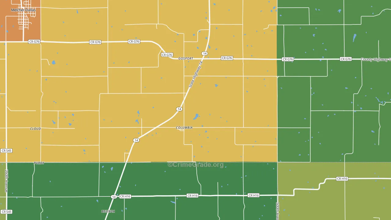 Columbia, IA Map of Assault Rates