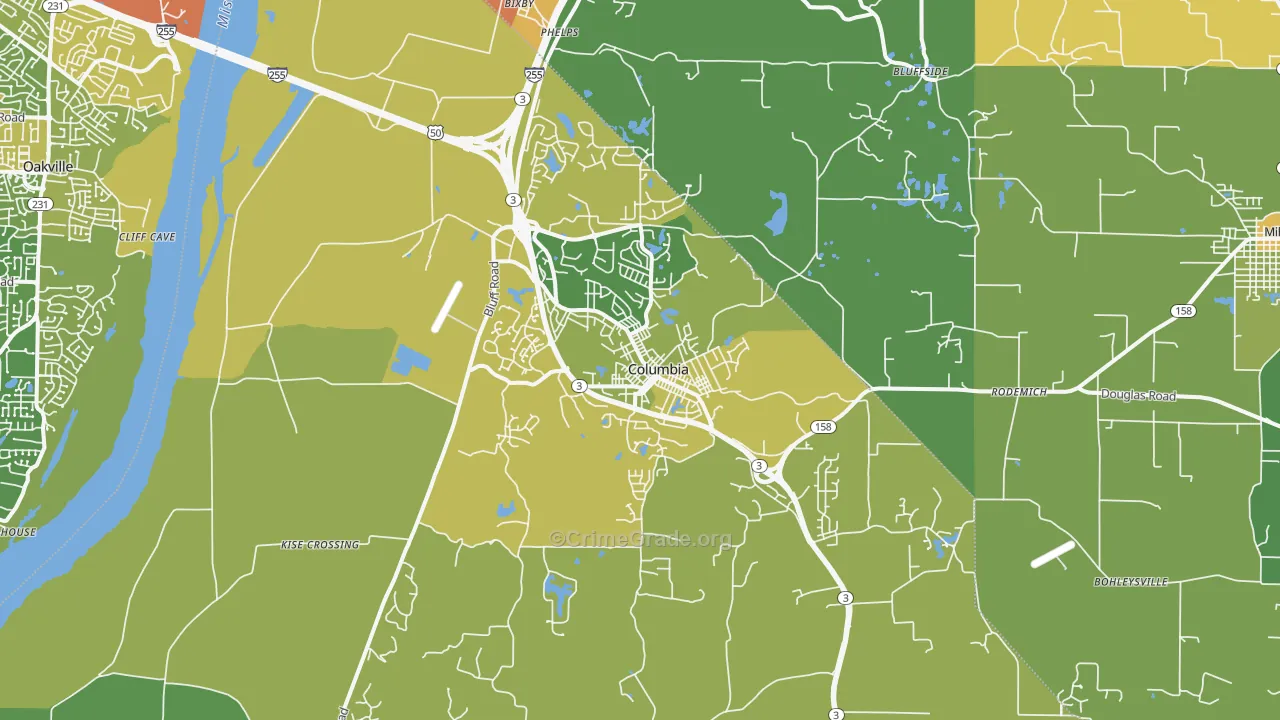 Columbia, IL Map of Assault Rates