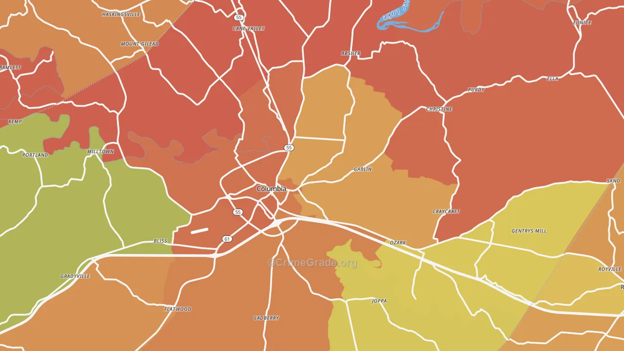 Columbia, KY Map of Assault Rates