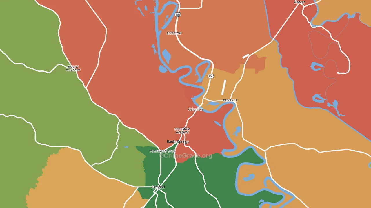 Columbia, LA Map of Assault Rates