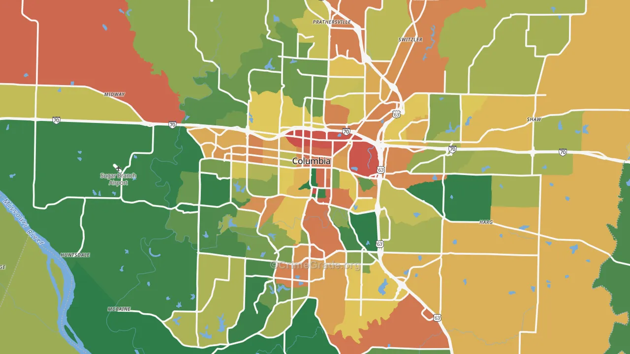 Columbia, MO Map of Assault Rates