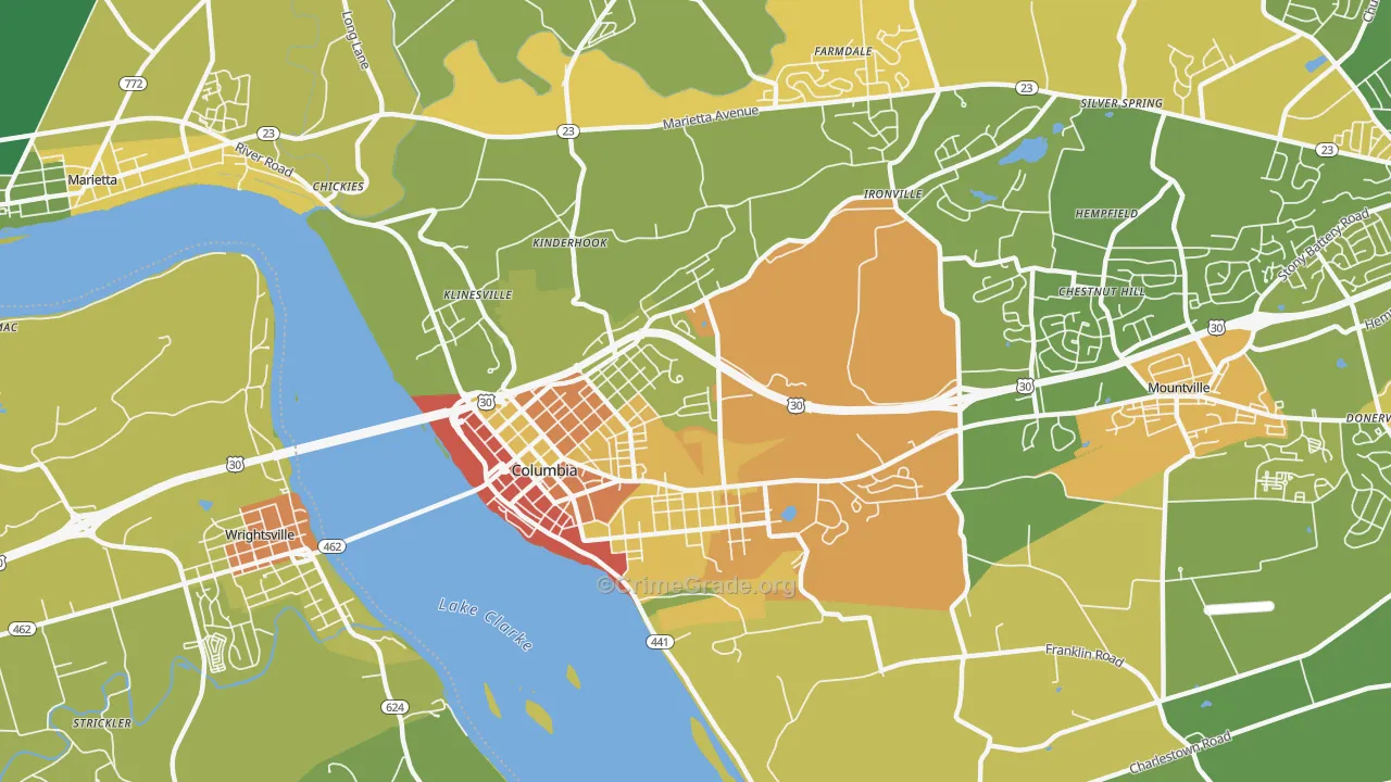 Columbia, PA Map of Assault Rates