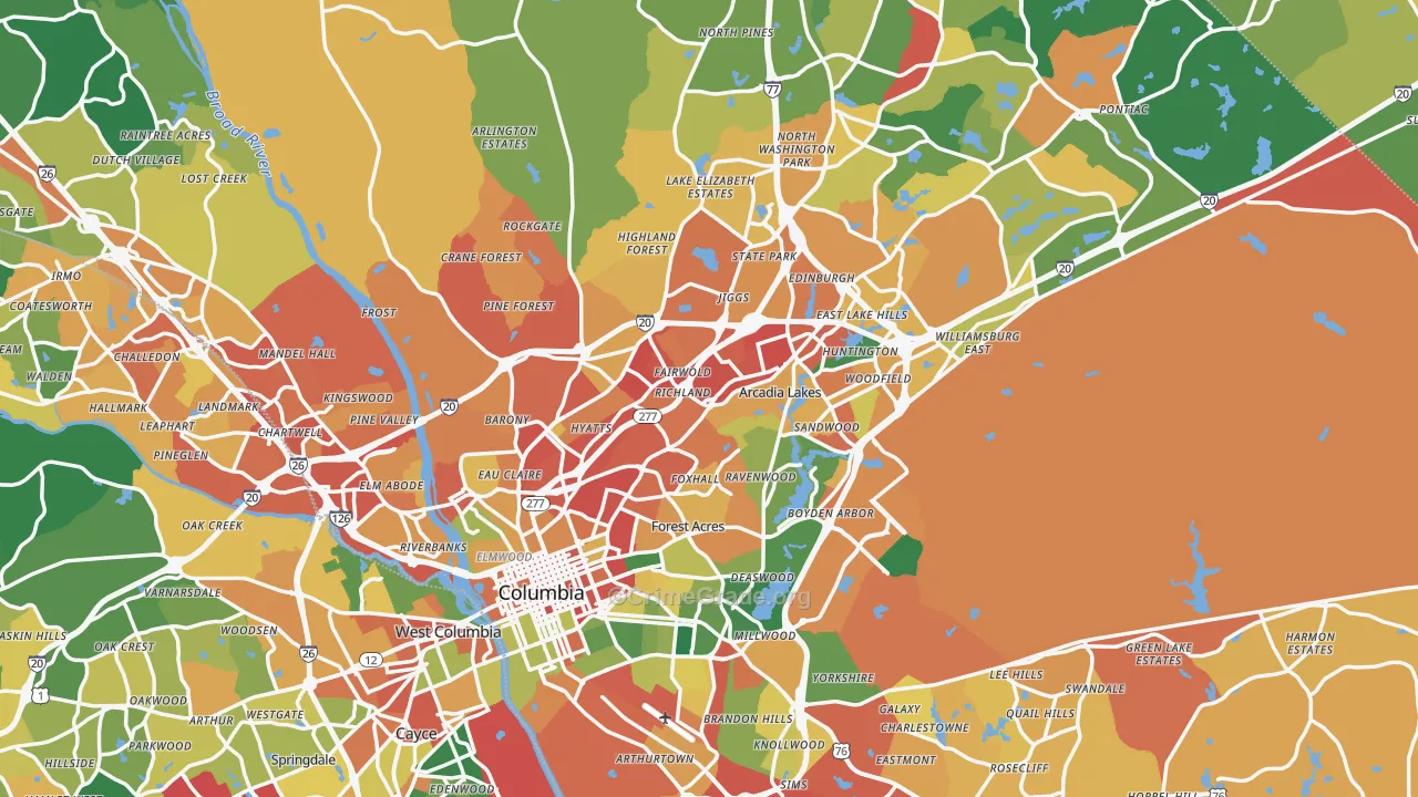 Columbia, SC Map of Assault Rates