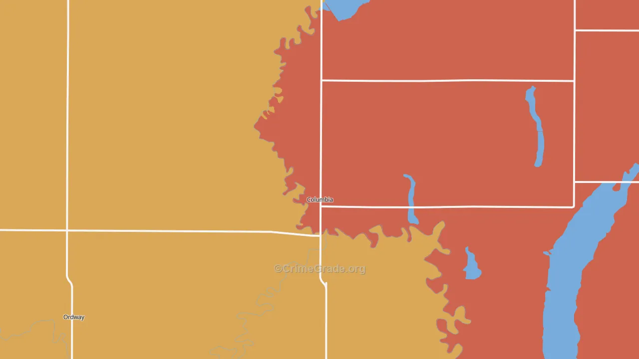 Columbia, SD Map of Assault Rates