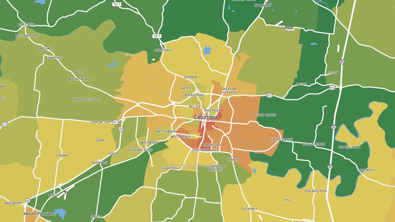 Columbia, TN Map of Assault Rates
