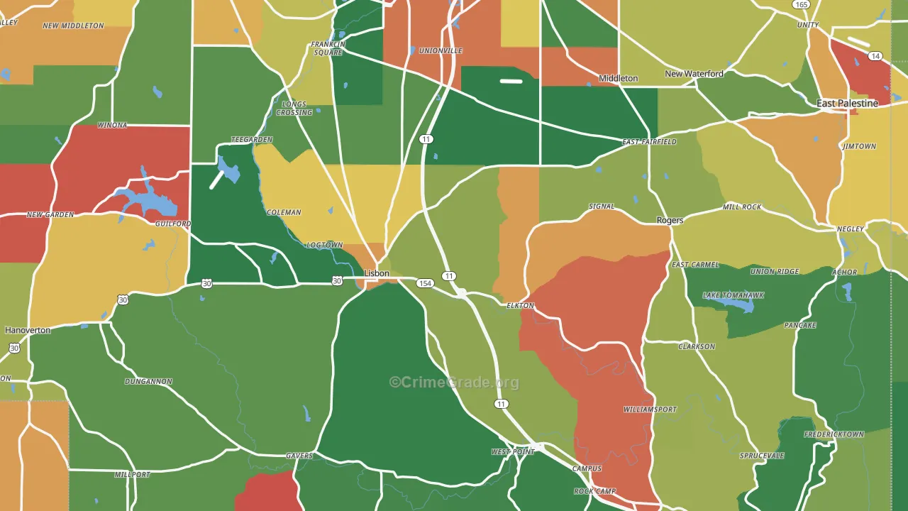Columbiana County, OH Map of Assault Rates