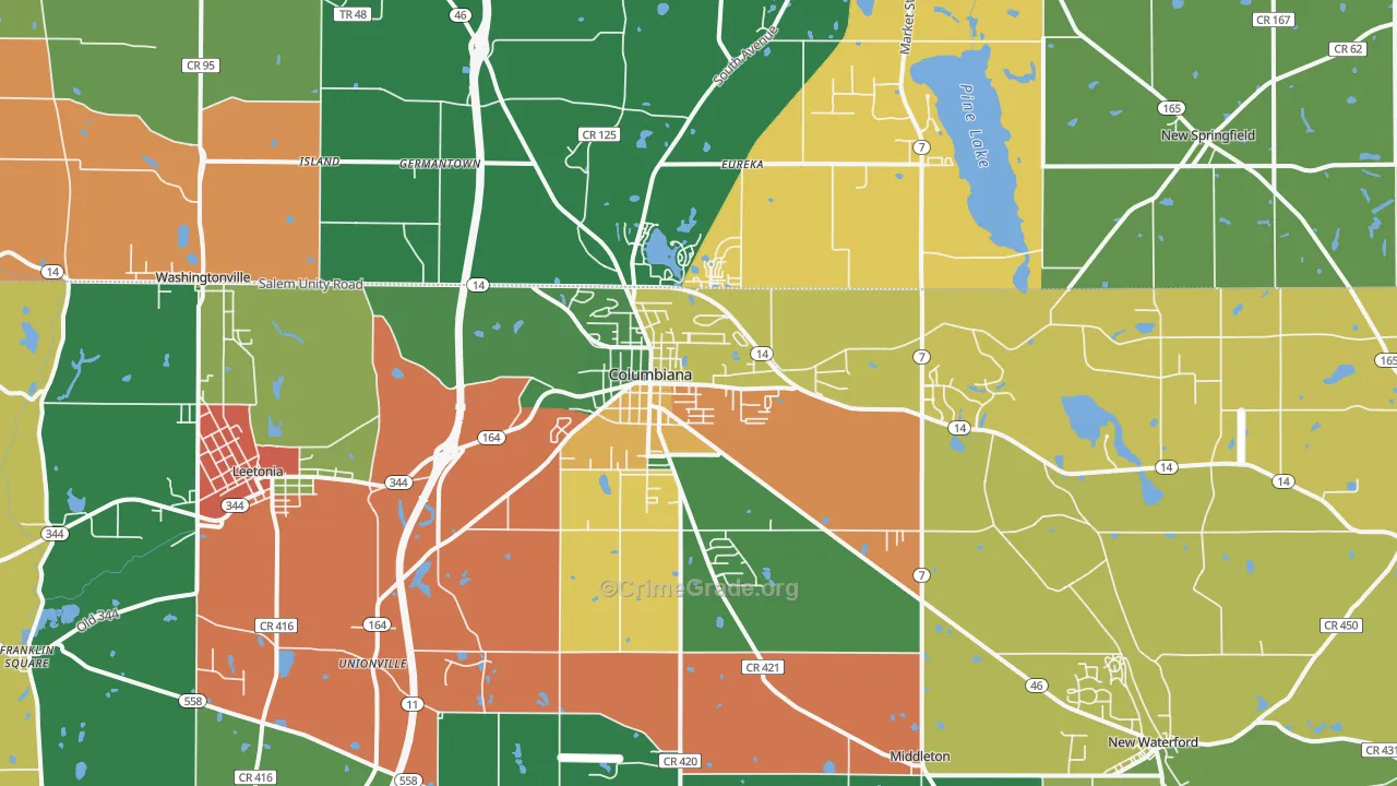 Columbiana, OH Map of Assault Rates