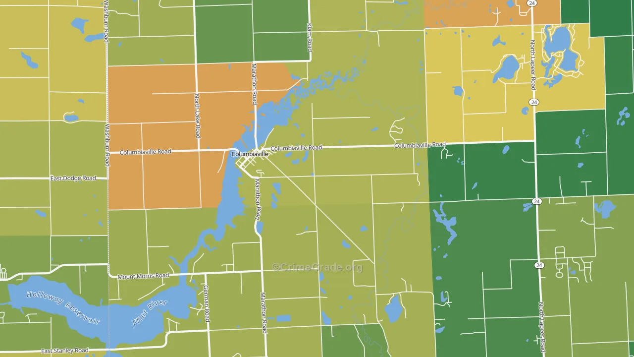 Columbiaville, MI Map of Assault Rates