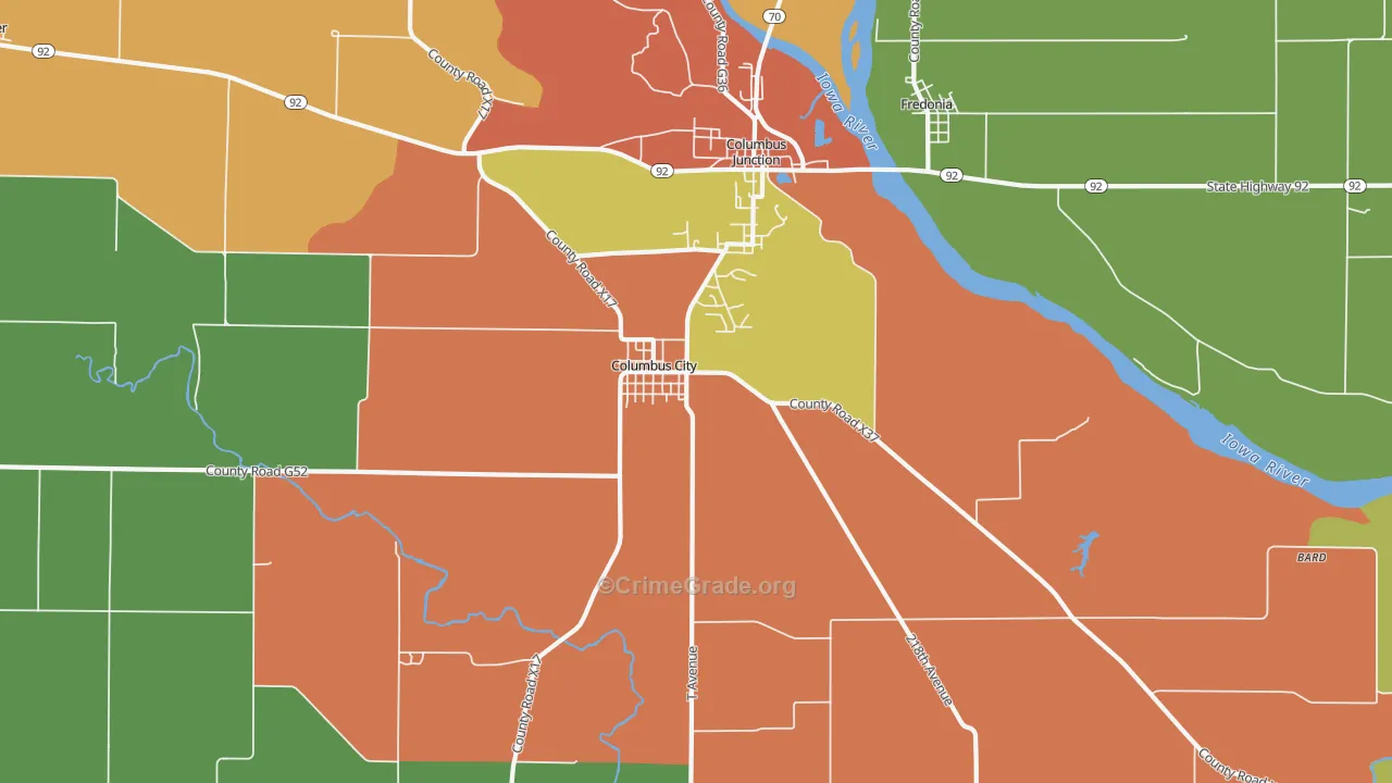 Columbus City, IA Map of Assault Rates