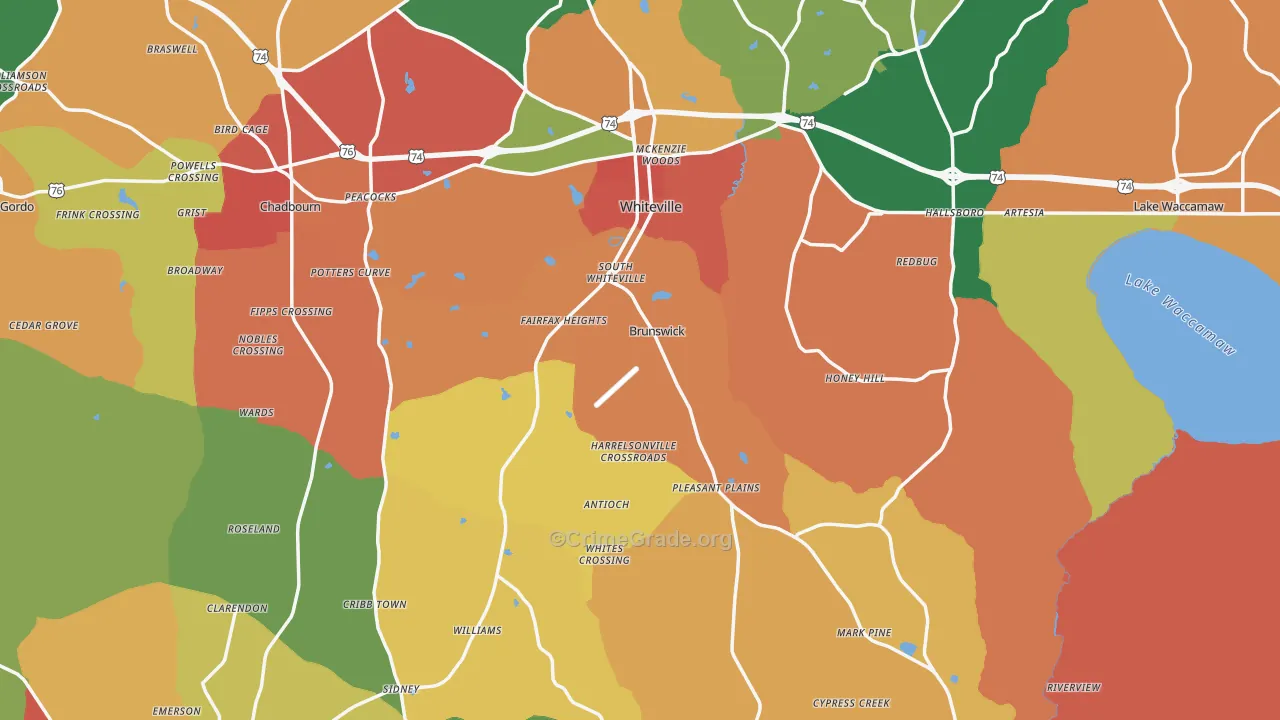 Columbus County, NC Map of Assault Rates