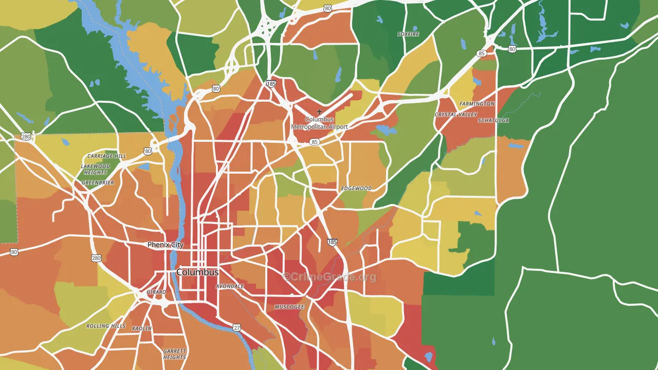 Columbus, GA Map of Assault Rates