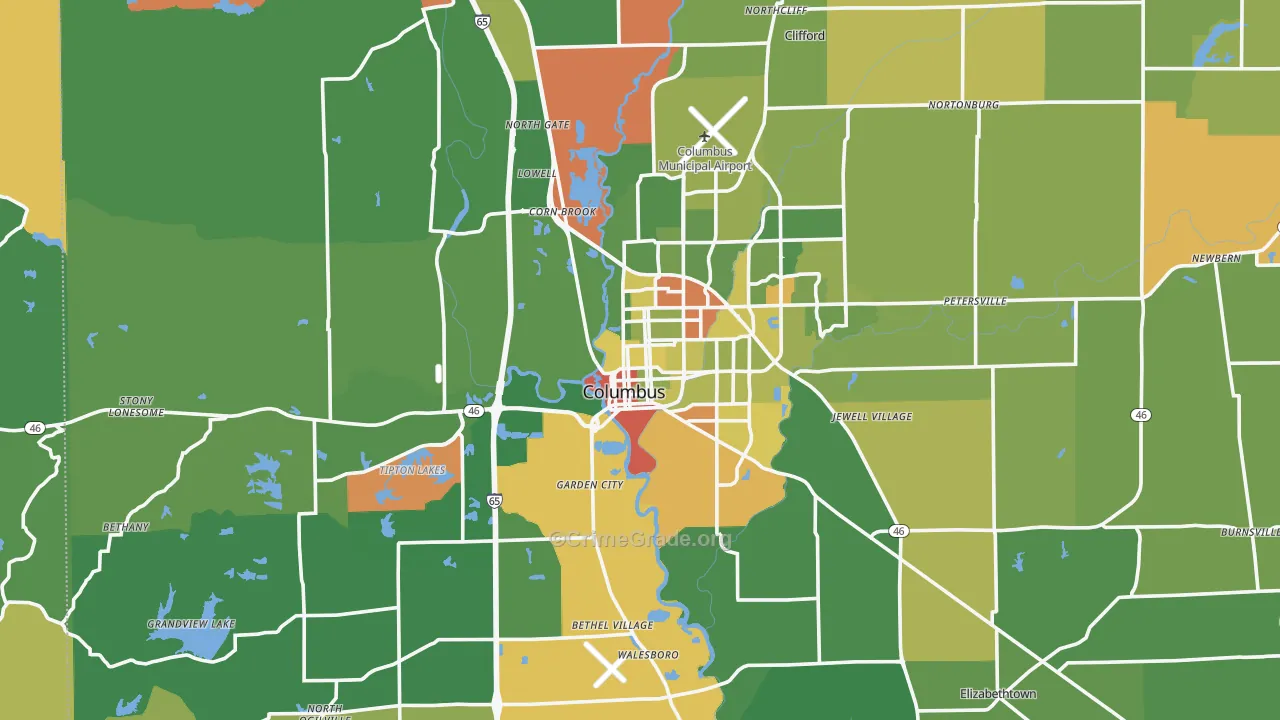 Columbus, IN Map of Assault Rates
