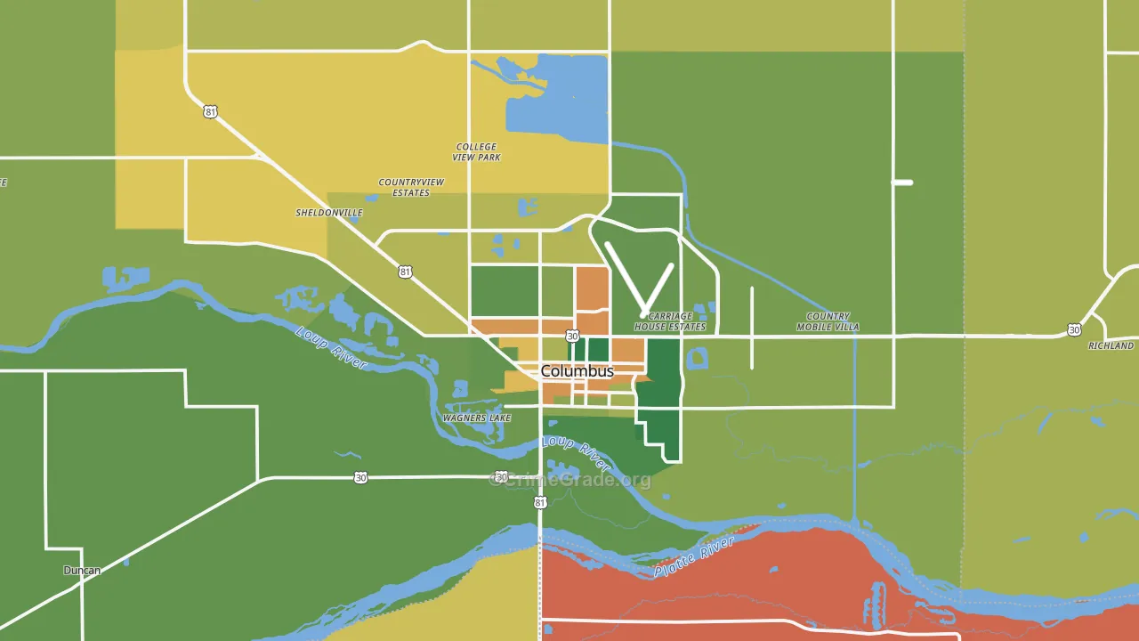 Columbus, NE Map of Assault Rates