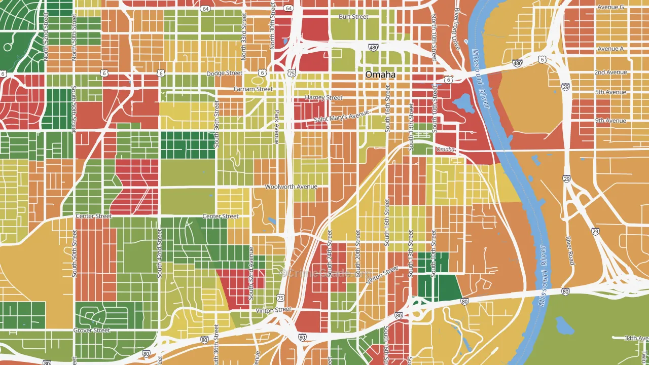 Columbus Park, Omaha, NE Map of Assault Rates