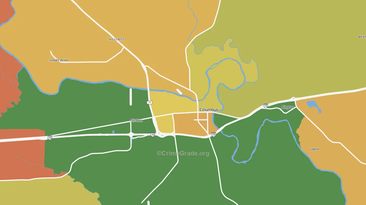 Columbus, TX Map of Assault Rates