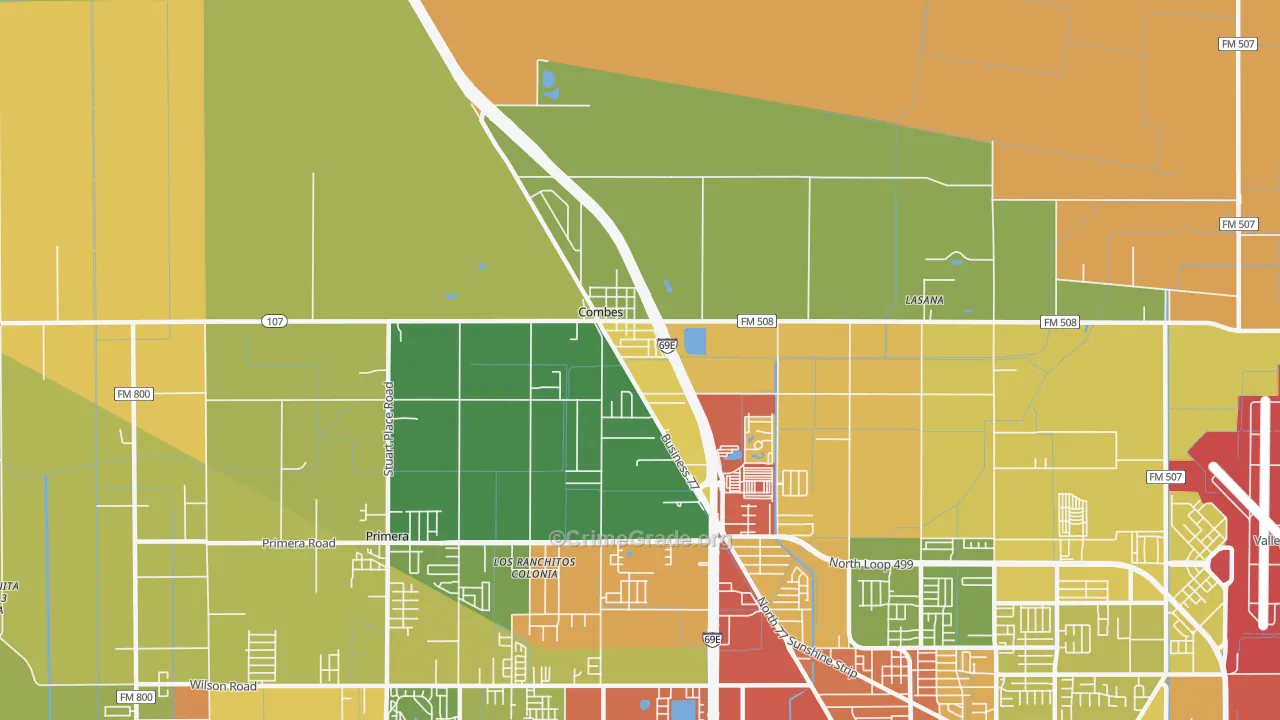 Combes, TX Map of Assault Rates