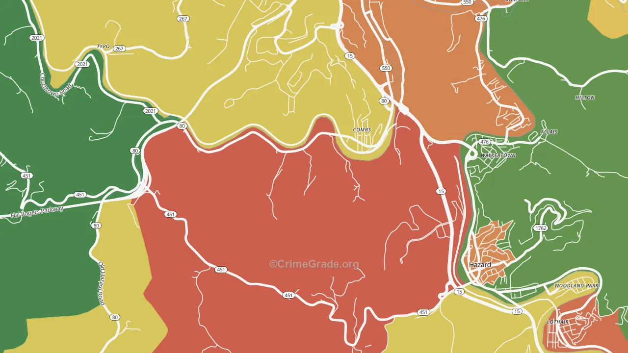 Combs, KY Map of Assault Rates